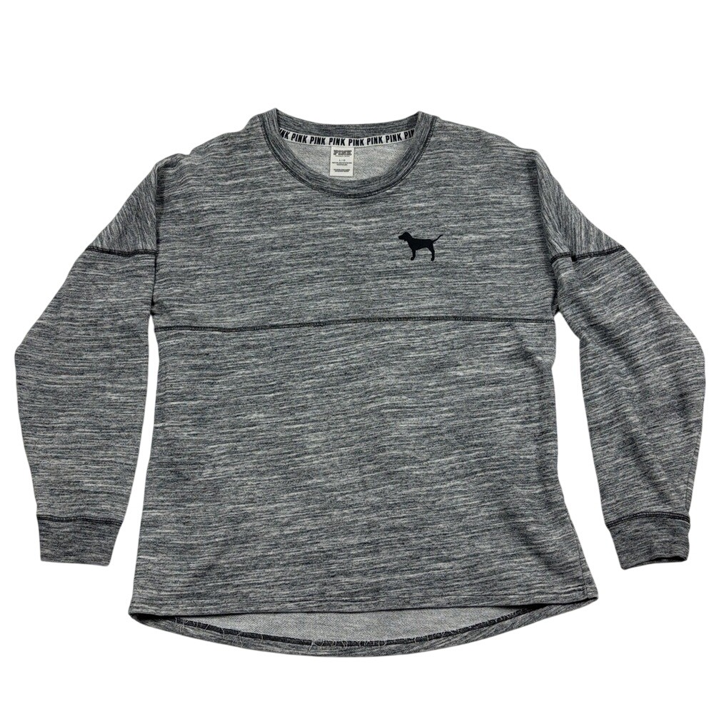 Pink By Victoria's Secret Long Sleeve Graphic Pullover Womens Size Large Grey